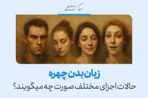 چهار چهره با حالات مختلف نشان‌دهنده زبان بدن چهره؛ هر حالت صورت می‌تواند احساسات و افکار مختلف را منتقل کند.