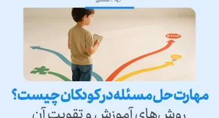 تصویری از کودکی که در حال یادگیری مهارت‌های حل مسئله در کودکان است و از مسیرهای مختلف با نمادهای مختلف مانند توقف و روشنایی عبور می‌کند.