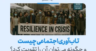 تصویر گروهی از مردم با ماسک و بنر در بحران نشان می‌دهد حمایت جمعی و همکاری نقش مهمی در تقویت تاب آوری اجتماعی دارد.